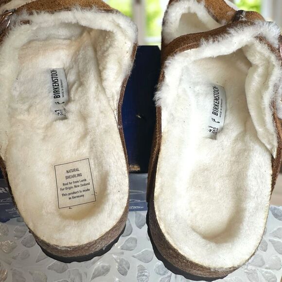 Birkenstock Arizona Shearling Mink Suede Leather Slip-On  Slides Sandals Unisex - Picture 9 of 12